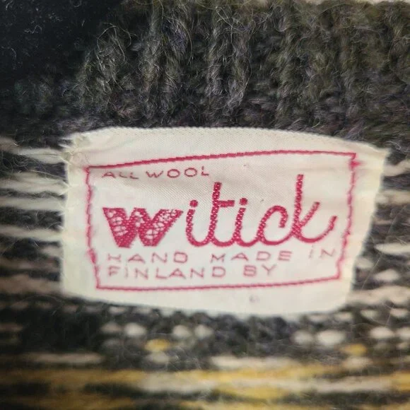 Vintage Witick Wool Sweater Cardigan Handmade in Finland Fair Isle